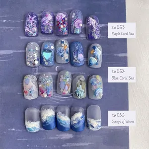 Relief 3D ocean themed nail stickers with starfish, pearls and realistic wave patterns