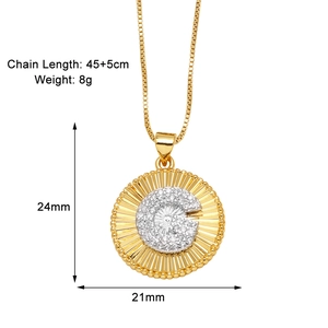 Detailed size specifications for the gold-plated G letter necklace pendant and chain