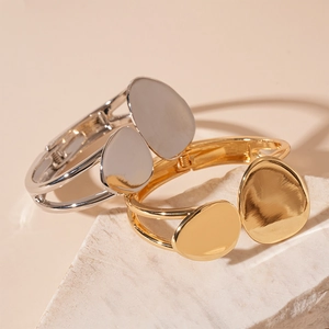 Irregular geometric double-layer open cuff bracelets in gold and silver finish
