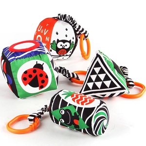 Black and white high-contrast infant sensory plush toys set with orange hanging rings