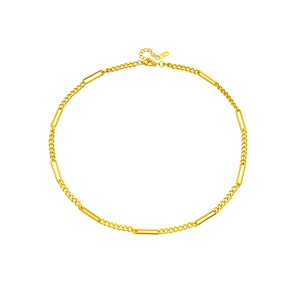 Hip hop style gold-tone cuban and rectangle link chain necklace with lobster clasp