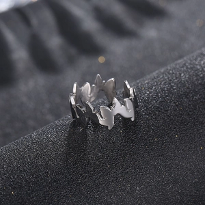 Adjustable silver butterfly ring in hip-hop style made of polished titanium steel
