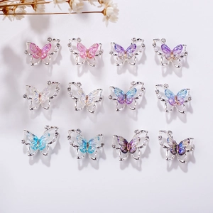 Set of 12 aurora butterfly nail charms with rhinestones and laser glitter effect
