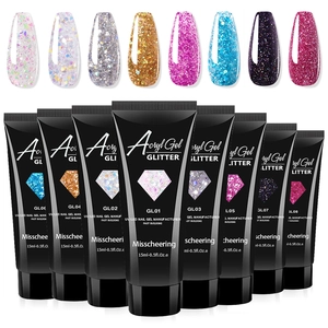 Set of 8 glitter poly extension gels in 15ml tubes for fast UV/LED nail building and styling
