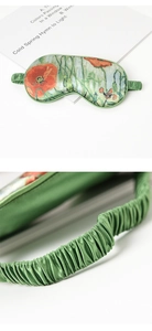 Detail of artistic floral silk sleep mask with elastic strap and oil painting design