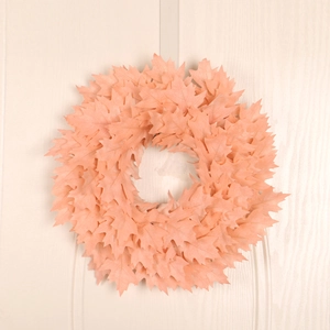Pink Artificial Christmas Wreath Satin Bodhi Leaves Hanging Garland For Front Door Wall Home Holiday Decor
