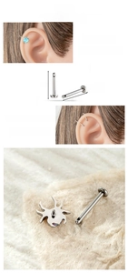Detailed view of F136 titanium earring stud labret with 0.9mm thread and 3mm base