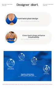 Gros plan du soutien-gorge de sport bleu roi avec nœud avant et bretelles croisées