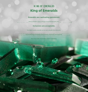 Macro shot of faceted pear-cut emerald gemstones and raw green crystal materials
