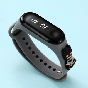 Cartoon Batman LED waterproof touch screen digital watch with grey silicone strap