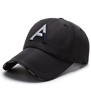Classic black sports baseball cap with large embroidered A and white sports lettering