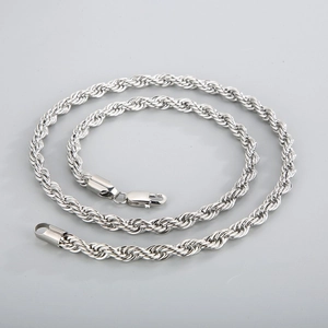 Polished silver stainless steel twist rope chain necklace with classic lobster clasp