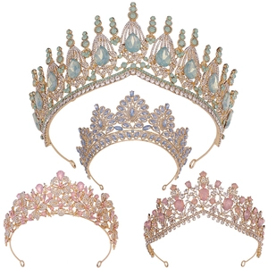 Baroque Bridal Wedding Crown Tiara Alloy Rhinestone Crystal Opalescent Stone Hair Accessory Elegant Headpiece For Women