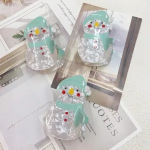 Cute 3-piece snowman hair claw clip set with white acrylic finish for winter and Christmas