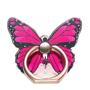 Cute butterfly phone ring holder in pink and black with rose gold metal grip