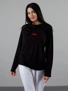Γυναικείο Μακρυμάνικο T-Shirt 100% Βαμβάκι Toxic Εκτύπωση Γραμμάτων Στρογγυλή Λαιμόκοψη Oversized