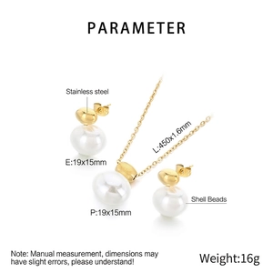 Detailed size specifications for the stainless steel oval shell jewelry set for women