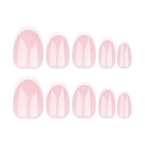 Classic French tip short oval press-on nails in nude pink with glossy finish