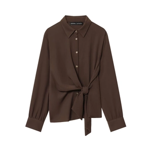 Chemise À Nouer À Manches Longues Et Pantalon Large Pour Femmes Streetwear Élégant Décontracté Tissu Crêpe Polyester