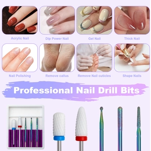 Professional 6pcs nail drill bit set with ceramic and tungsten carbide heads for manicure