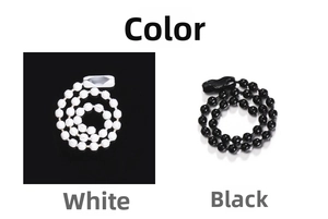 Detailed comparison of 12cm metal bead chains in white and black with connectors