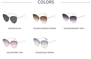 Close-up collage of metal cat-eye sunglasses in five stylish color combinations