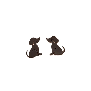 Cute puppy dog silhouette stud earrings in dark brown acrylic for a minimalist animal look