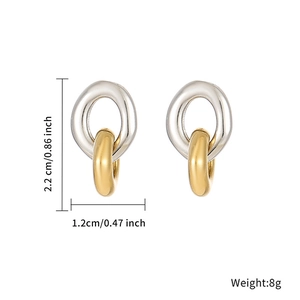 Punk style interlocking gold and silver circle stud earrings made of titanium steel