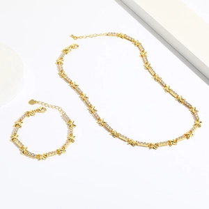 X-Link Necklace And Bracelet Jewelry Luxury Gold Plated Copper Cubic Zirconia Inlaid Fashion Versatile For Women