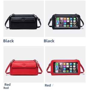 Black and red crossbody phone bags with touch-screen window and card slots