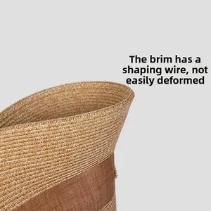 Detailed close-up of straw hat brim with shaping wire for shape retention and durability