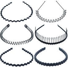 Selection of black metal hairbands featuring wavy, spring, and comb designs for daily use
