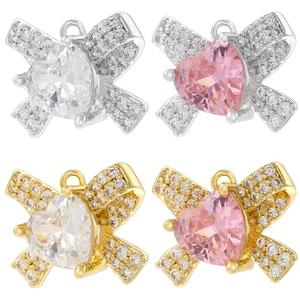 Bow Heart Pendant Charm Inlaid Cubic Zirconia Copper Sweet Versatile Jewelry Accessory For Women Girls