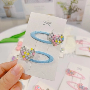 Cute Korean style blue bunny hair clip with colorful rhinestones and beads for girls