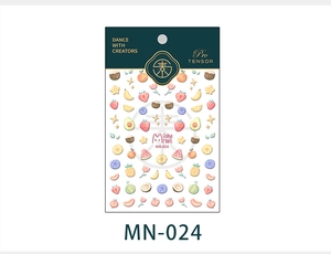 Detailed sheet of Miisha Nail MN-024 stickers with strawberry and avocado fruit motifs