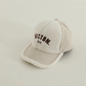 Detailed view of the warm lamb wool and corduroy texture on the Boston 1630 baseball cap