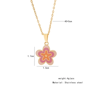 Pink heart flower pendant with stainless steel chain dimensions and weight specs