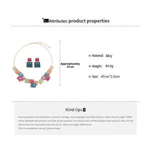 Detailed size chart for geometric enamel jewelry set including necklace and earrings
