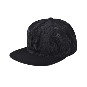Snapback Baseball Cap Cotton 3D R Letter Embroidery Graffiti Print Hip Hop Flat Brim Hat Adjustable Streetwear
