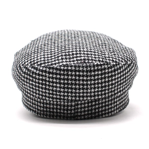 Casquette gavroche classique à motif pied-de-poule noir et blanc pour femmes en automne