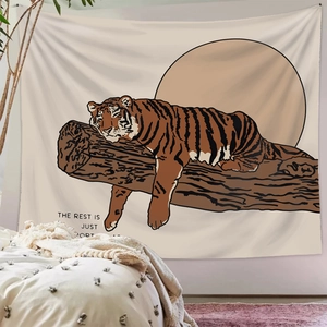 Tapisserie murale tigre Morandi rétro avec illustration lune pour décor de chambre