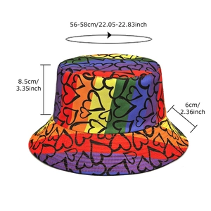 Rainbow striped bucket hat with heart print for women, reversible sun hat for travel