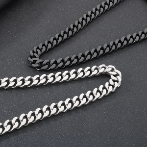 Detailed close-up of thick cuban link chain in black and silver stainless steel finishes