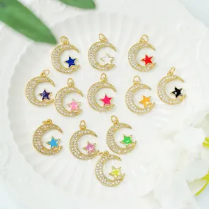 Micro-inlaid zircon star and moon gold-plated pendants in twelve vibrant colors