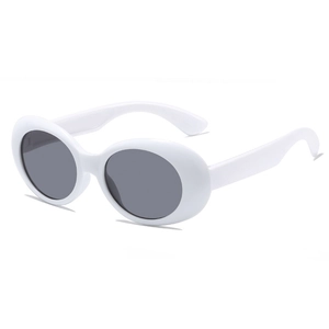Retro weiße ovale Sonnenbrille für Kinder mit grauen Gläsern und Vintage-Rahmen