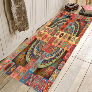 Bohemian mandala pattern square flannel absorbent floor mat for bathroom and kitchen use