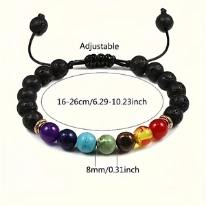 Adjustable 7 chakra lava stone beaded bracelet for men and women with 8mm volcanic beads