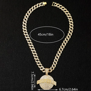 Hip hop gold Cuban chain with iced-out worldwide globe pendant and size measurements