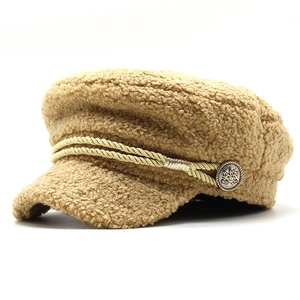 Women Lambswool Newsboy Cap Thick Warm Fleece Baker Boy Hat Vintage British Style Winter Autumn Outdoor Accessory