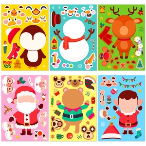 Detail of 6-pack Christmas DIY stickers featuring Santa, reindeer, and snowman designs